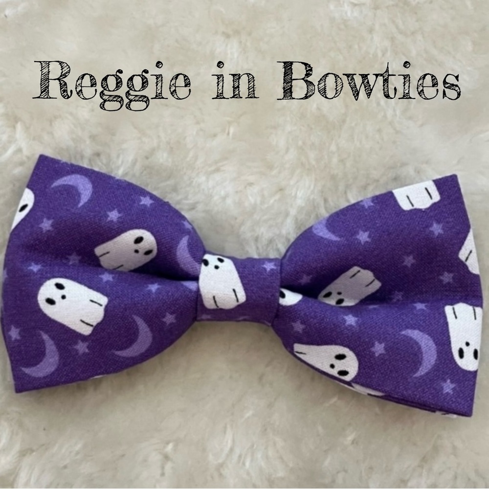 Pet Bowtie Ghosts on Purple Background Halloween